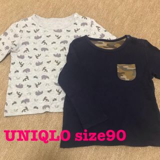 ユニクロ(UNIQLO)のUNIQLO 男の子長袖Tシャツ　90cm 2枚セット ネイビー迷彩 グレー動物(Tシャツ/カットソー)