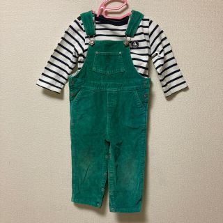 プチバトー(PETIT BATEAU)のプチバトー　サロペット　緑　ボーダーコーデ　(シャツ/カットソー)