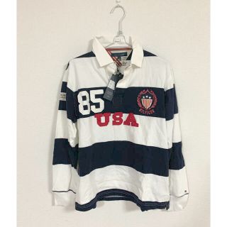 トミーヒルフィガー(TOMMY HILFIGER)のTOMMYHILFIGER ラガーシャツ XL 大きい メンズ ボーダー 白 黒(Tシャツ/カットソー(七分/長袖))