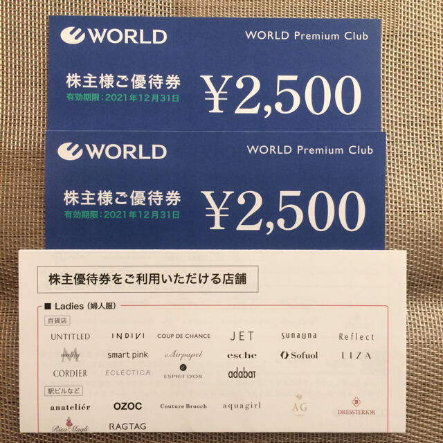ワールド WORLD 株主優待 ¥5,000分