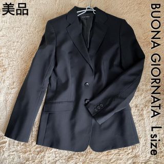 ボナジョルナータ(BUONA GIORNATA)の美品BUONA GIORNATA毛100%2釦テーラードジャケット Lサイズ 黒(テーラードジャケット)