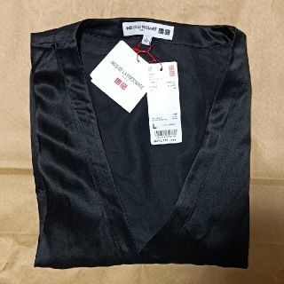 ユニクロ(UNIQLO)のユニクロ イネス コラボ シルクラップワンピース L ブラック 新品未使用 絹(ロングワンピース/マキシワンピース)