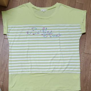 ハッシュアッシュ(HusHush)の更に！お値下げ★Tシャツ★HusHusH★黄緑地白ボーダー★Lサイズ★オシャレ(Tシャツ(半袖/袖なし))