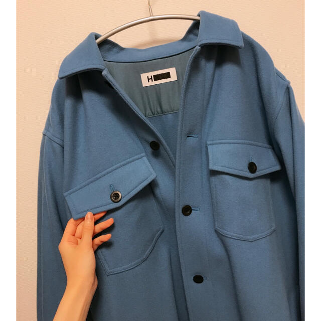 H BEAUTY&YOUTH ウールシャツ コート ロングシャツ ブルー 水色