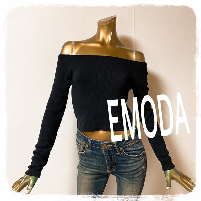 EMODA(エモダ)のEMODA ♥ オフショル ショート 細リブ風 薄手ニット レディースのトップス(ニット/セーター)の商品写真