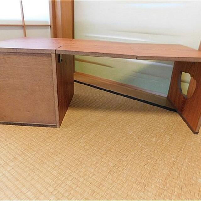 昭和レトロ 木製和風折りたたみ式　机・テーブル（ケヤキ色）