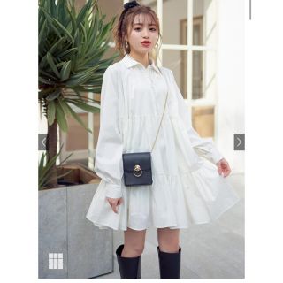 グレイル(GRL)のGRL ティアードボリュームシャツワンピース　新品未使用(ひざ丈ワンピース)