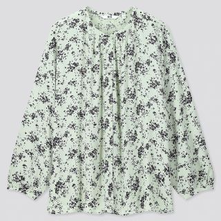 ユニクロ(UNIQLO)のUNIQLO  プリントギャザーブラウス XL(シャツ/ブラウス(長袖/七分))