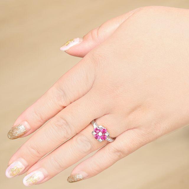 【ラスト1点】ルビー・ダイヤのお花デザインリング Pt900 サイズ12号 レディースのアクセサリー(リング(指輪))の商品写真