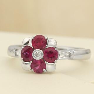 【ラスト1点】ルビー・ダイヤのお花デザインリング Pt900 サイズ12号(リング(指輪))