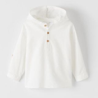 ザラキッズ(ZARA KIDS)のザラベイビー　リネンシャツ　ホワイト　ロールアップ　80 ベビーギャップ　キッズ(シャツ/カットソー)