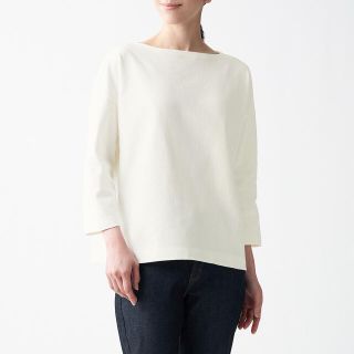 ムジルシリョウヒン(MUJI (無印良品))の太番手天竺編みボートネック七分袖Ｔシャツ　無印良品(カットソー(長袖/七分))