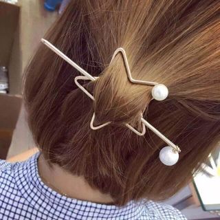 美品 新品 ローズゴールドパール&スターかんざしセット ヘアアクセサリー(その他)