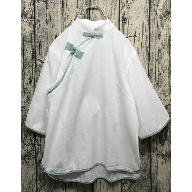 チャイナブラウス China shirt white mint レディースのトップス(シャツ/ブラウス(長袖/七分))の商品写真