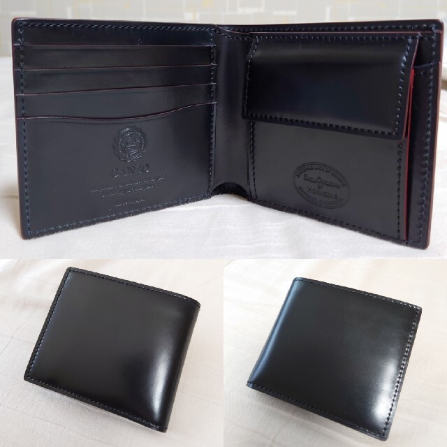 【未使用】GANZO ガンゾ シェルコードバン小銭入れ付き二つ折り財布 ブラック財布