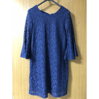 ザラ(ZARA)の【値下げ】ZARA 総レースワンピース バックリボン ネイビー(ひざ丈ワンピース)