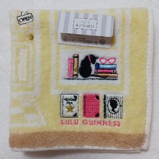 ルルギネス(LULU GUINNESS)のルルギネス【Lulu Guinness】タオルハンカチ イエロー 黒猫 新品(ハンカチ)