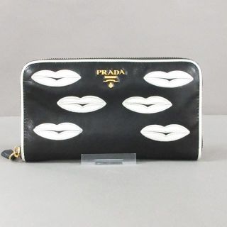 プラダ(PRADA)のプラダ 長財布 1M0506 黒×白 レザー(財布)