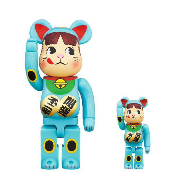 MEDICOM TOY(メディコムトイ)のBE@RBRICK 招き猫　ペコちゃん　青蓄光　400% 100% エンタメ/ホビーのフィギュア(その他)の商品写真