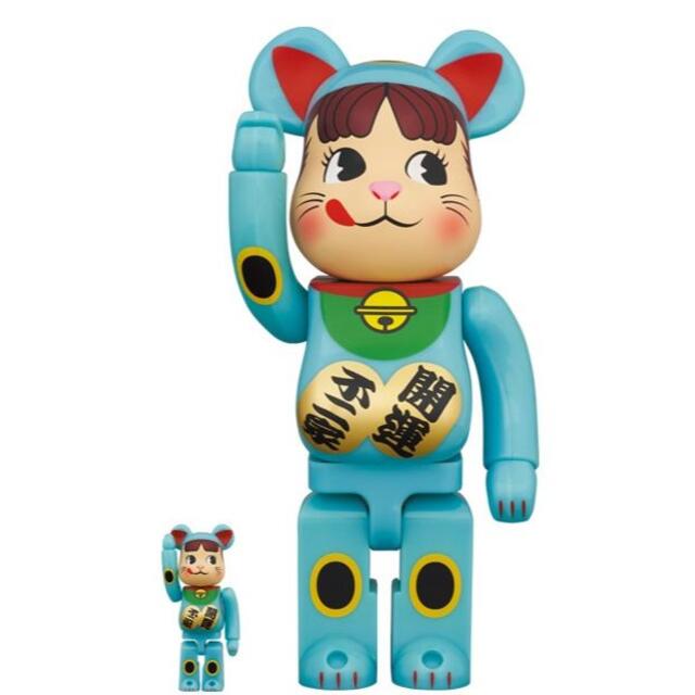 BE@RBRICK 招き猫　ペコちゃん　青蓄光　400% 100%フィギュア