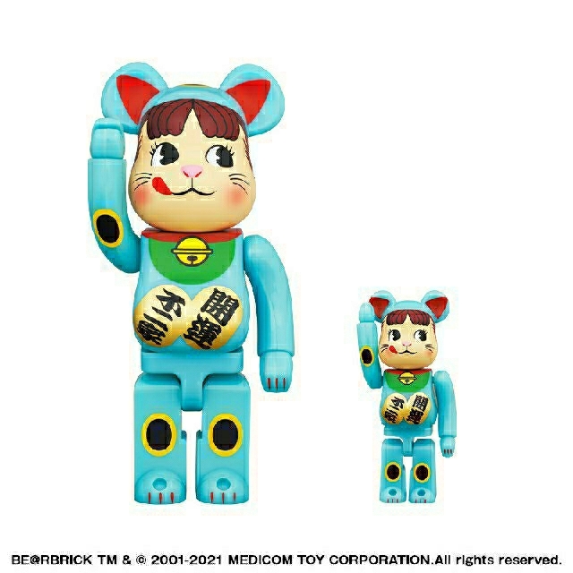 BE@RBRICK 招き猫　ペコちゃん　青蓄光　400% 100%フィギュア