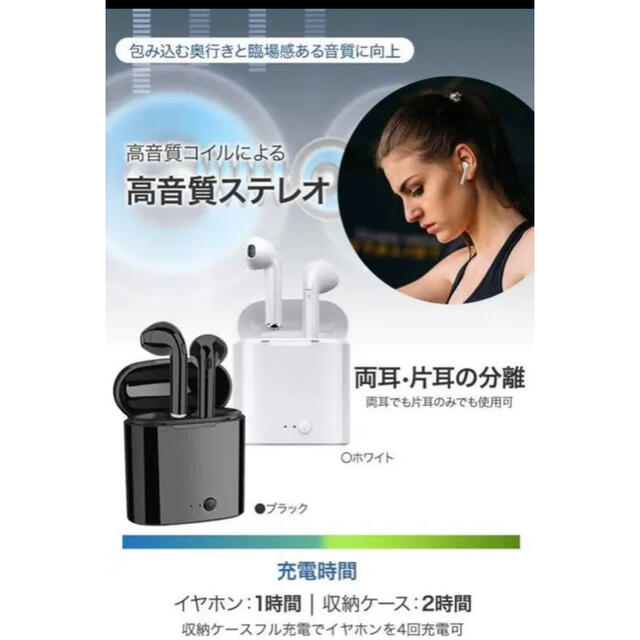 ワイヤレス　イヤホン　ホワイト　Bluetooth 5.0 白 スマホ/家電/カメラのオーディオ機器(ヘッドフォン/イヤフォン)の商品写真