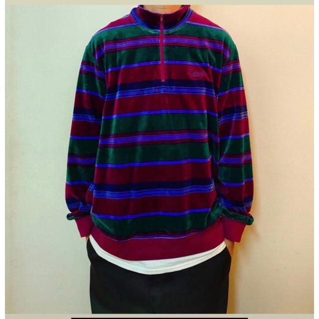 Supreme Stripe Velour Half Zip Pullover