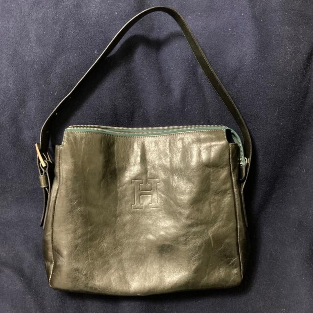 イタリア製ヒロフ本革ワンショルダーバッグ濃いモスグリーン色 レディースのバッグ(ショルダーバッグ)の商品写真