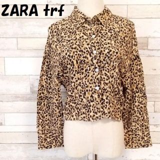 ザラ(ZARA)のザラティーアールエフ レオパード柄ショート丈長袖シャツ ドロップショルダー M(シャツ/ブラウス(長袖/七分))