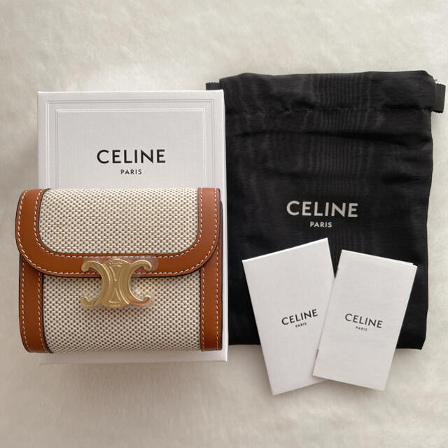 新品 CELINE トリオンフ スモールフラップウォレット ホワイト/タン