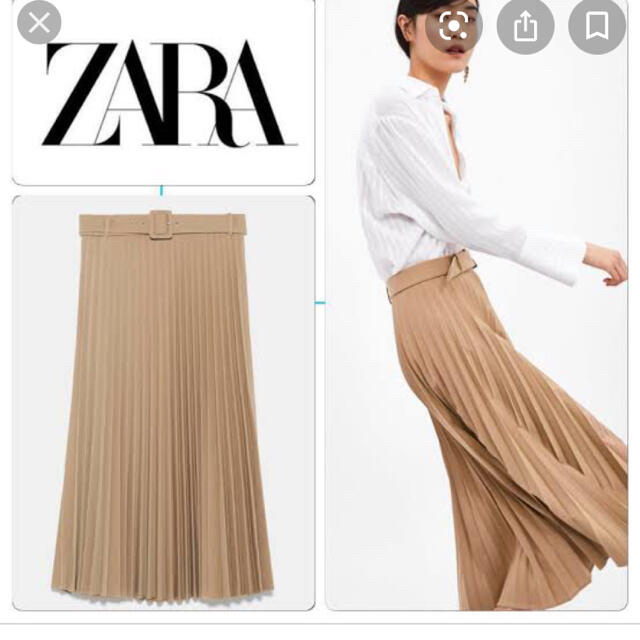 ZARA(ザラ)のZARA ベルト付き　プリーツ　スカート　ベージュ レディースのスカート(ひざ丈スカート)の商品写真