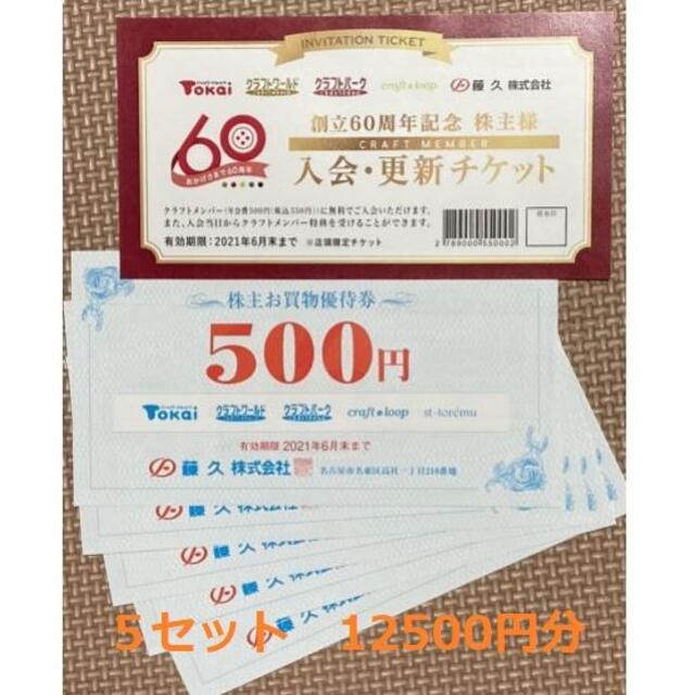 藤久（トーカイ・クラフトパーク）株主優待12500円分+入会・更新チケット5枚