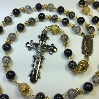 ロザリオ【１点物】(10)モスアゲート＆ファイアーアゲート 十字架 Rosary