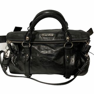 ミュウミュウ(miumiu)のmiumiu 2way ハンド ショルダーバッグ レザー サイド リボン ミュウ(ショルダーバッグ)