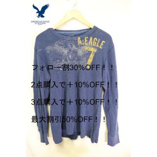 アメリカンイーグル(American Eagle)のプロフ必読アメリカンイーグルプリントサーマル/ネイビーM(Tシャツ/カットソー(七分/長袖))