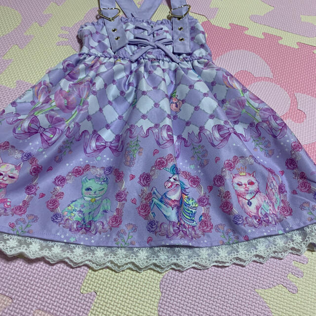 エコネコ　編み上げジャンパースカート　ワンピース　パープル キッズ/ベビー/マタニティのキッズ服女の子用(90cm~)(ワンピース)の商品写真