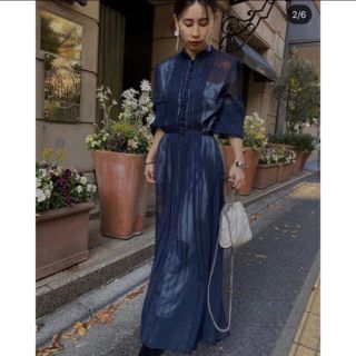 アメリヴィンテージ(Ameri VINTAGE)のアメリ Ameri VINTAGE ELLA VEIL DRESS ネイビー(ロングドレス)