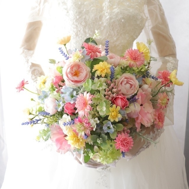 展示品 アネモネブーケ ナチュラル ウェディンブーケ 造花 結婚式 造花ブーケラスティックウェディング