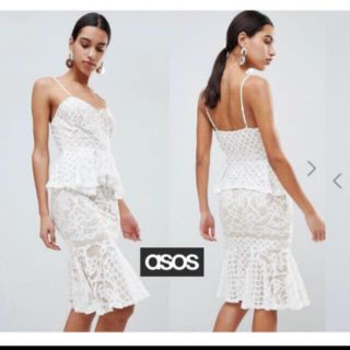 エイソス(asos)のASOS ホワイトレースドレス(ひざ丈ワンピース)