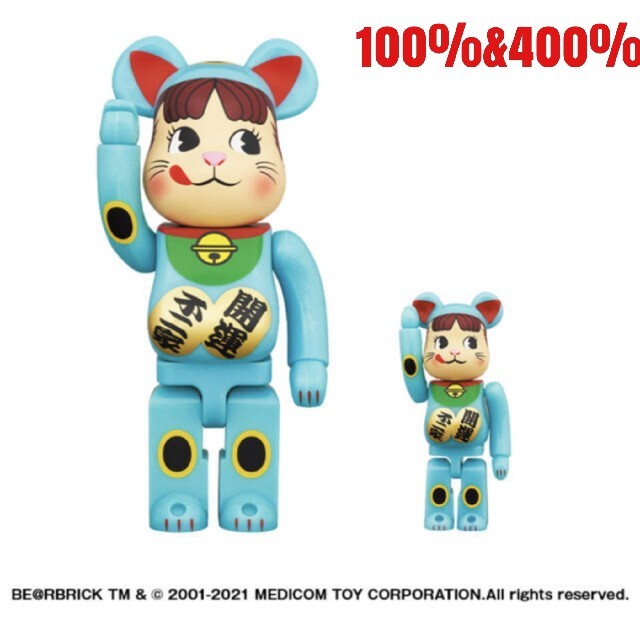 フィギュアBE@RBRICK 招き猫 ペコちゃん 青蓄光 100％ ＆ 400％