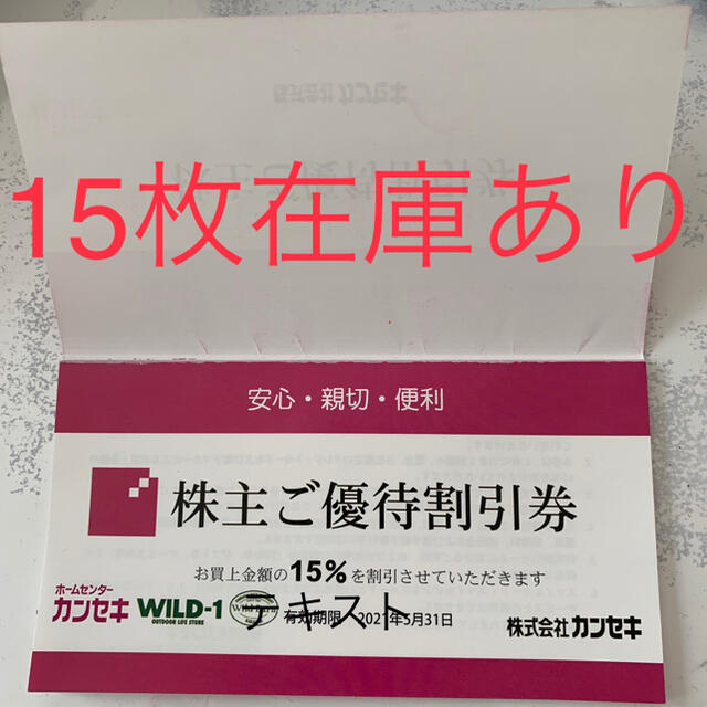 ワイルドワン　株主優待　カンセキ　wild-1 チケットの優待券/割引券(ショッピング)の商品写真