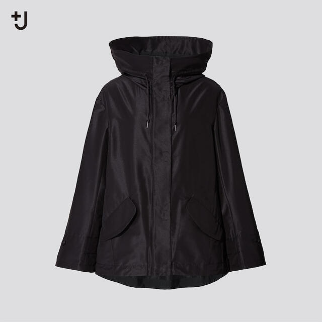 UNIQLO(ユニクロ)のシルクブレンドオーバーサイズパーカー　ブラック　Lサイズ レディースのジャケット/アウター(ナイロンジャケット)の商品写真