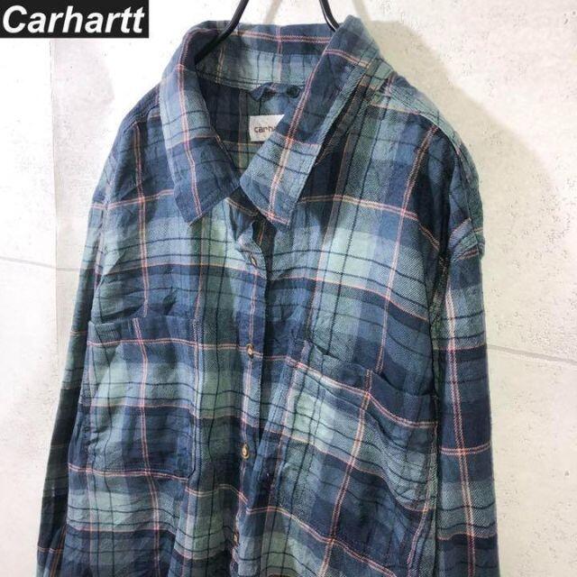 CARHARTT シャツ ビッグシルエット 90s オーバーサイズ 青 bl