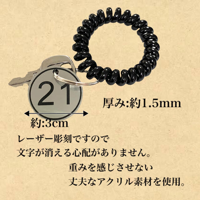 【送料無料】アクリル製 番号札 1〜10番 コイルブレスレット付き ロッカー  インテリア/住まい/日用品のオフィス用品(店舗用品)の商品写真