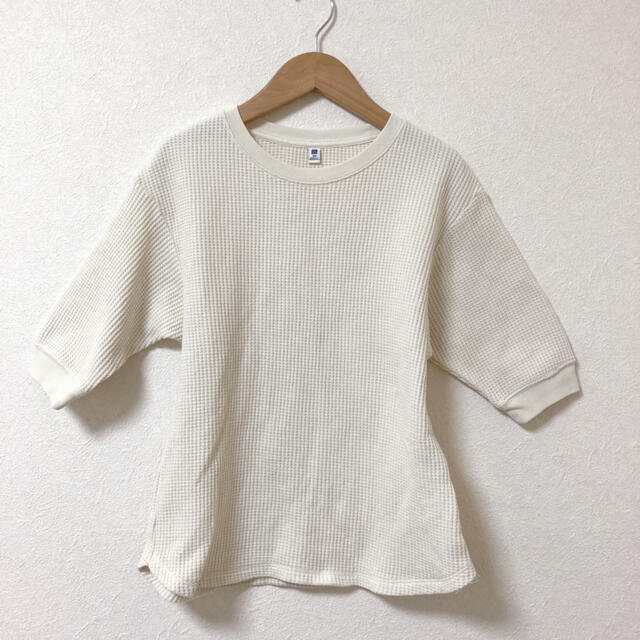 UNIQLO(ユニクロ)のワッフルクルーネックT（5分袖） キッズ/ベビー/マタニティのキッズ服女の子用(90cm~)(Tシャツ/カットソー)の商品写真