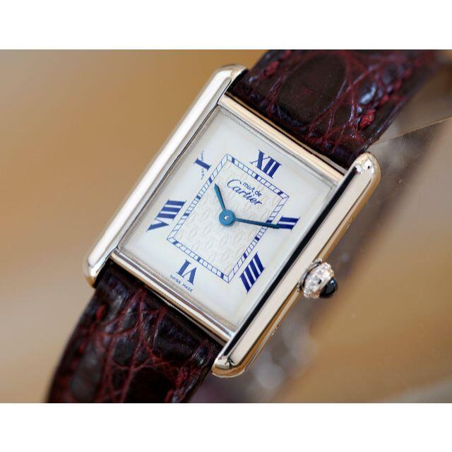 美品 カルティエ マスト タンク シルバー ブルーローマン SM Cartier