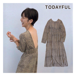 トゥデイフル(TODAYFUL)のTODAYFUL  Print Shirring Dress 36(ロングワンピース/マキシワンピース)