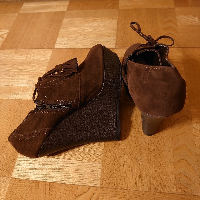 編み上げウェッジブーツ ダークブラウン L レディースの靴/シューズ(ブーツ)の商品写真
