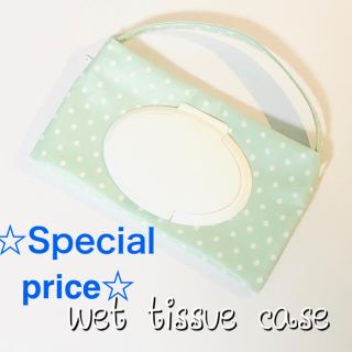 wet tissue case  ミニドット柄パステルグリーン(外出用品)