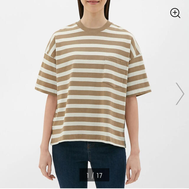 GU(ジーユー)のボーダーヘビーウェイトt レディースのトップス(Tシャツ(半袖/袖なし))の商品写真